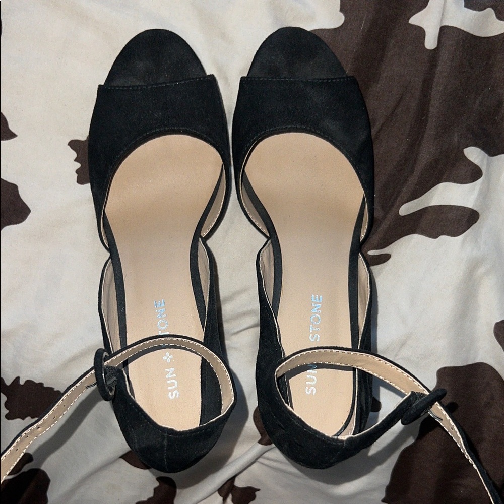 Sun + Stone Black Open-Toe Heels